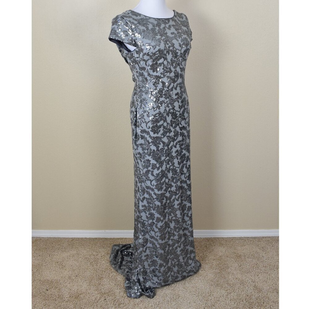 Calvin Klein Silver Sequin Cap Sleeve Backless Long Formal Dress 6 - Picture 8 of 10
